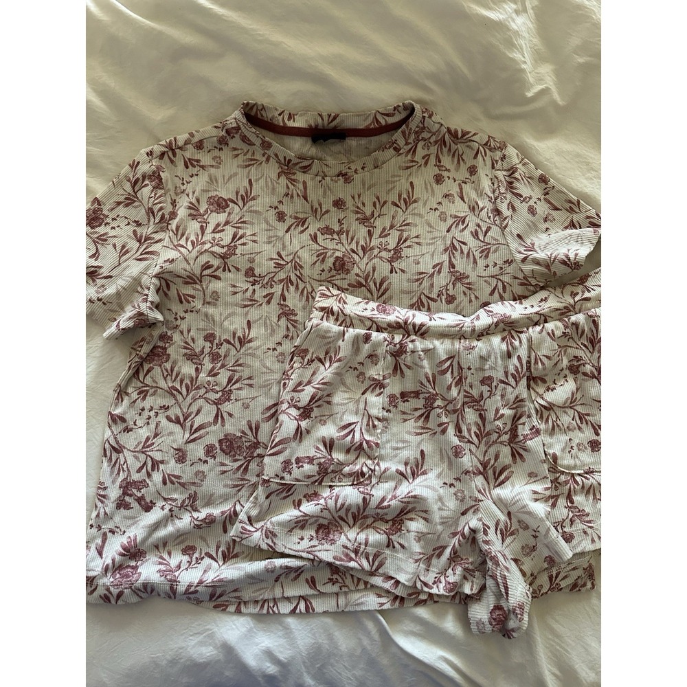 Tahari Women's Pajamas S - Waffle Knit Floral Red Cozy Casual Sleepwear Set